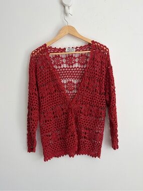 Terracotta Hand Crochet Cardigan Boho Cottagecore M